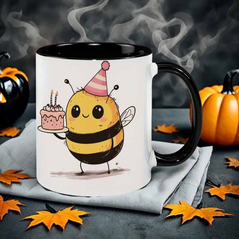 Tailorly Black Accent 11 oz Mug - cartoon style bee