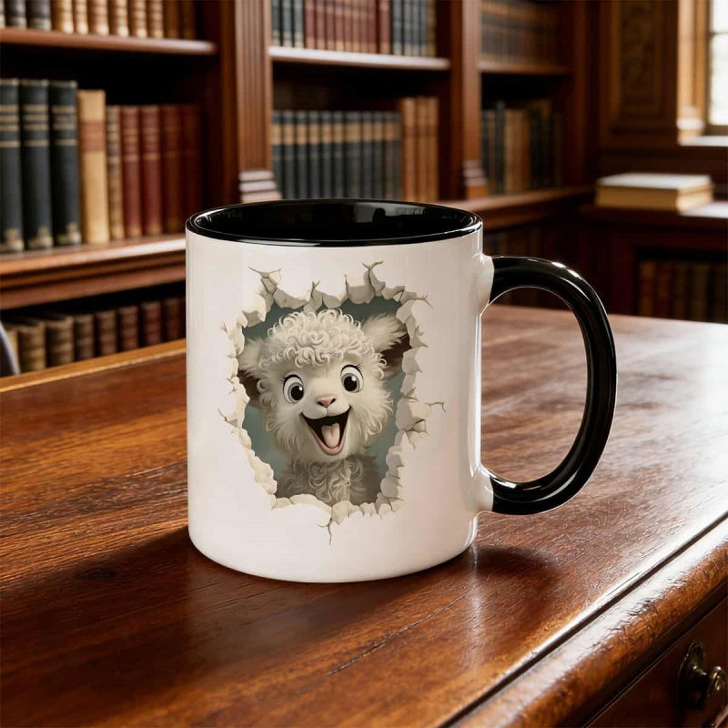 Tailorly Black Accent 11 oz Mug - cute sheep with fluffy lamb face