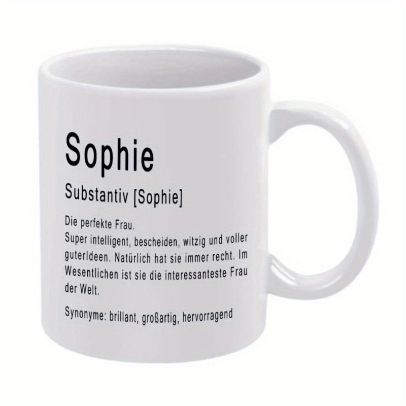 Tailorly White Ceramic 11 oz Mug - Sophie Minimalist Ceramic Surface With Printed Dictionary Definition Style Typography Mug