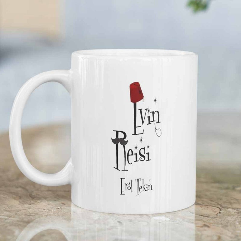 Tailorly White Ceramic 11 oz Mug - Artistic Vertical Decorative Letters With Red Fez Hat And Classic Mustache