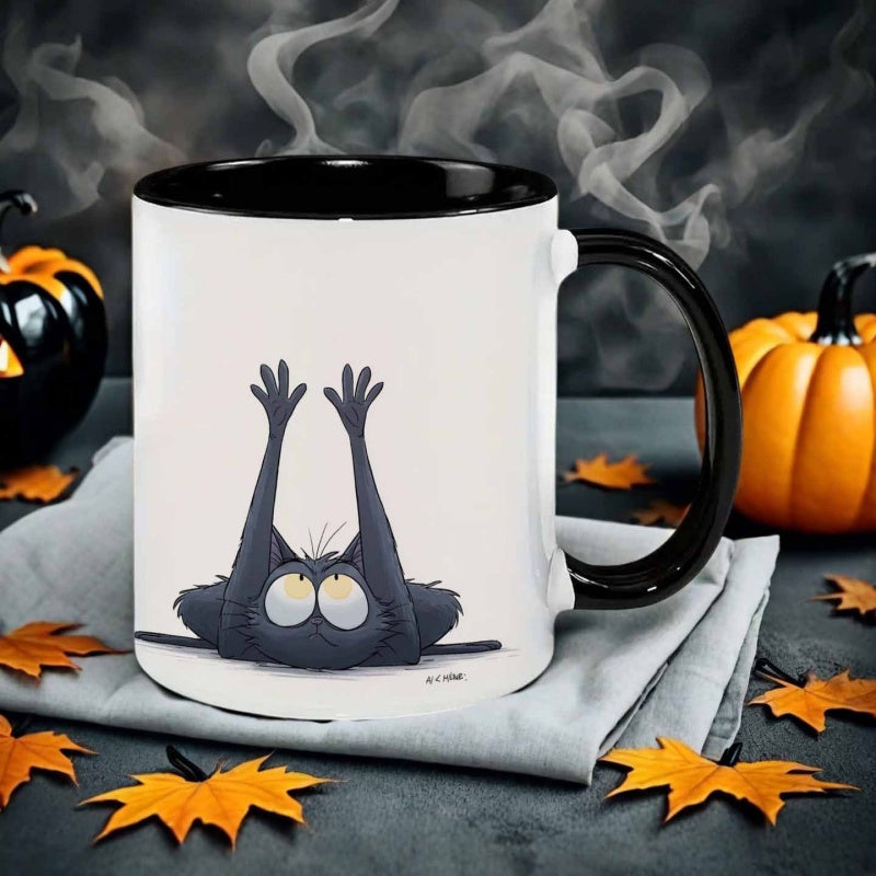 Tailorly Black Accent 11 oz Mug - cartoon style black cat lying