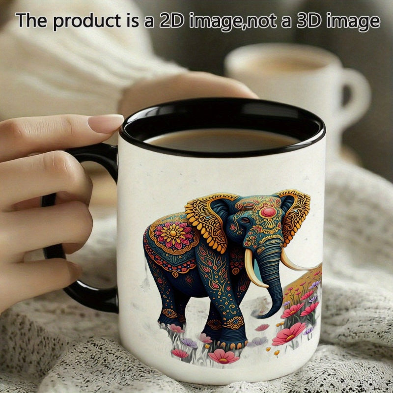 Tailorly Black Accent 11 oz Mug - cute elephant henna patterns