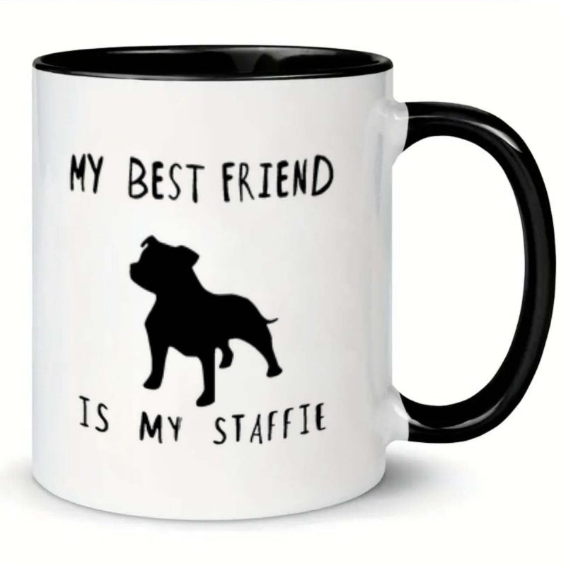 Tailorly Black Accent 11 oz Mug - cute dog silhouette with paw and bone