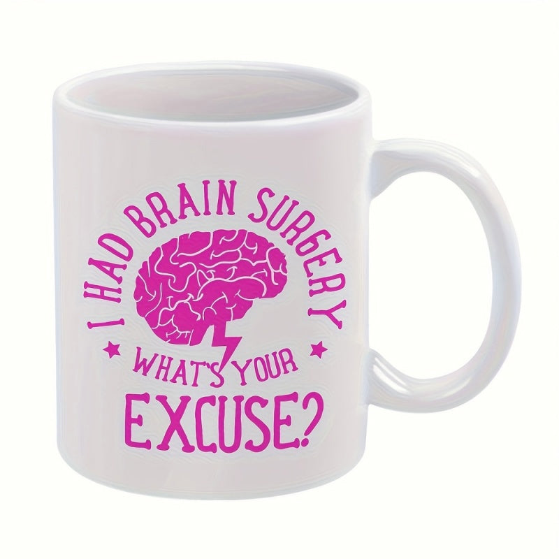Tailorly White Ceramic 11 oz Mug - I Had Brain Surgery Whats Your Excuse Vibrant Magenta Stylized Human Brain With Lightning Bolt And Stars Brain