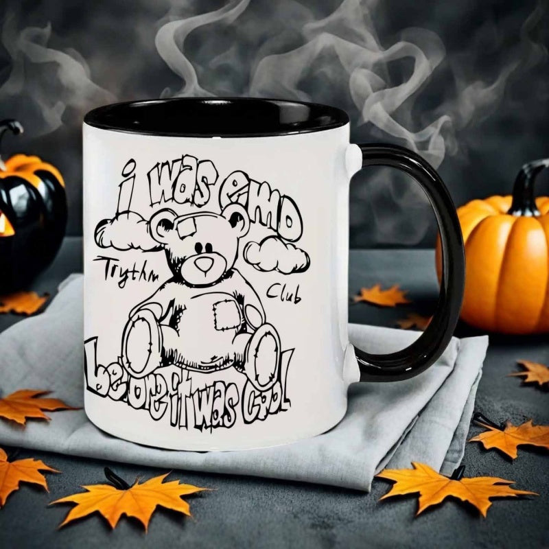 Tailorly Black Accent 11 oz Mug - hand drawn style vintage teddy bear
