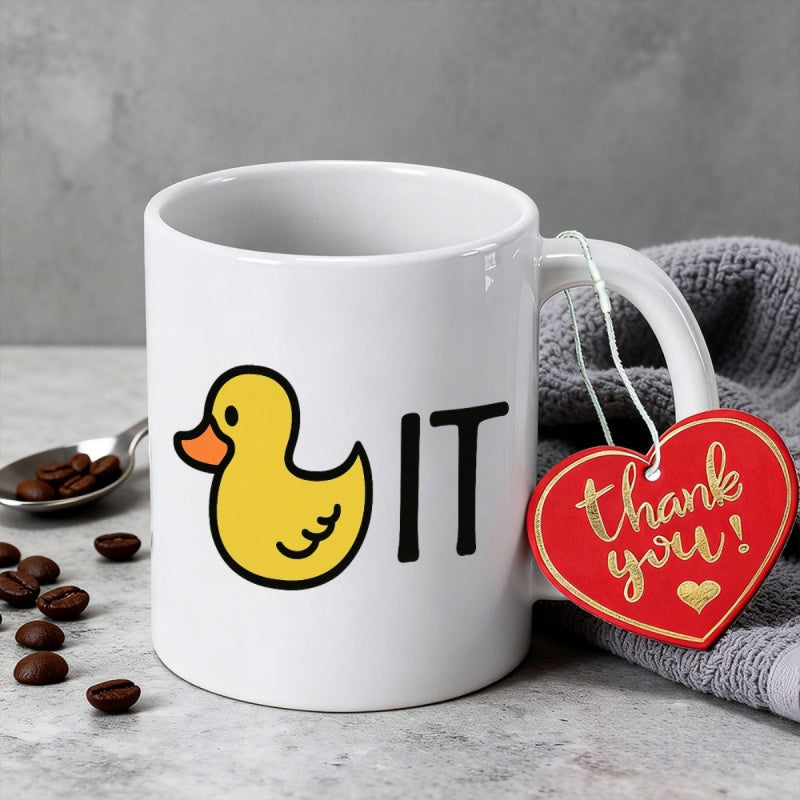 Tailorly White Ceramic 11 oz Mug - It Thank You Cute Yellow Rubber Duckling With Orange Beak And Bold Outlines Duck