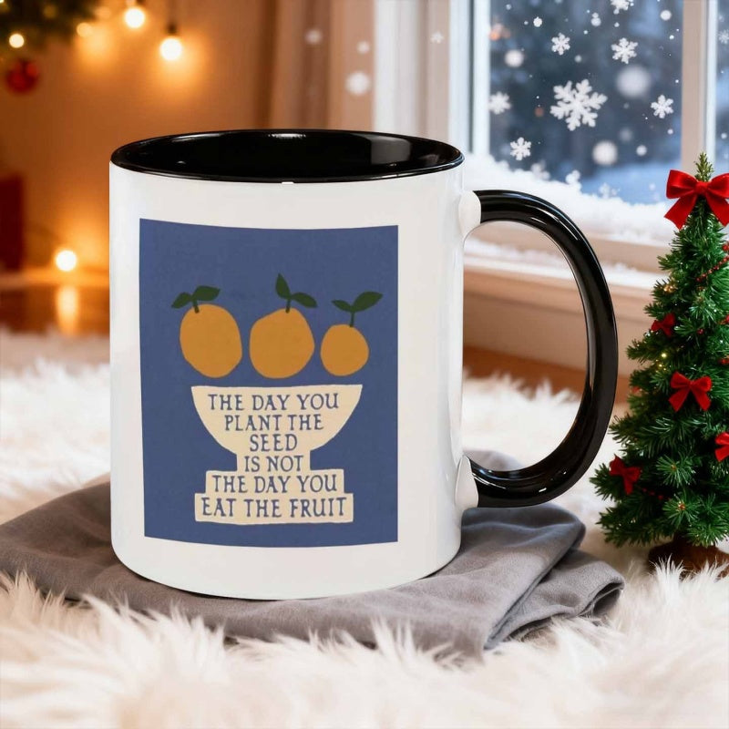 Tailorly Black Accent 11 oz Mug - of sowing is not of reaping text