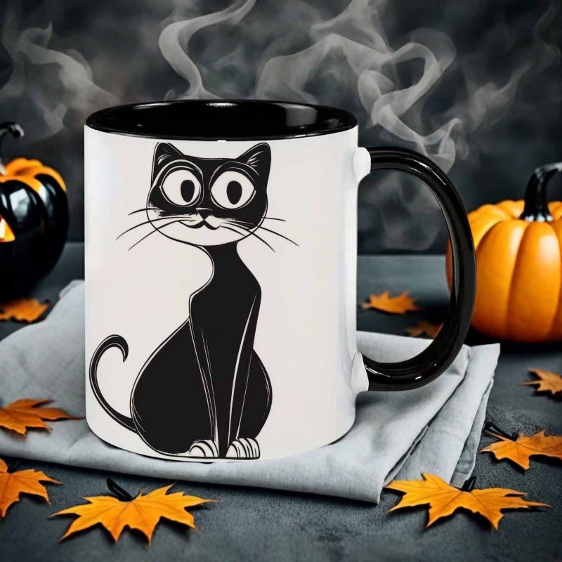 Tailorly Black Accent 11 oz Mug - black cat with big eyes