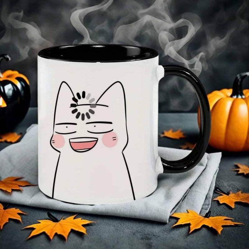 Tailorly Black Accent 11 oz Mug - cartoon style cat in loading state