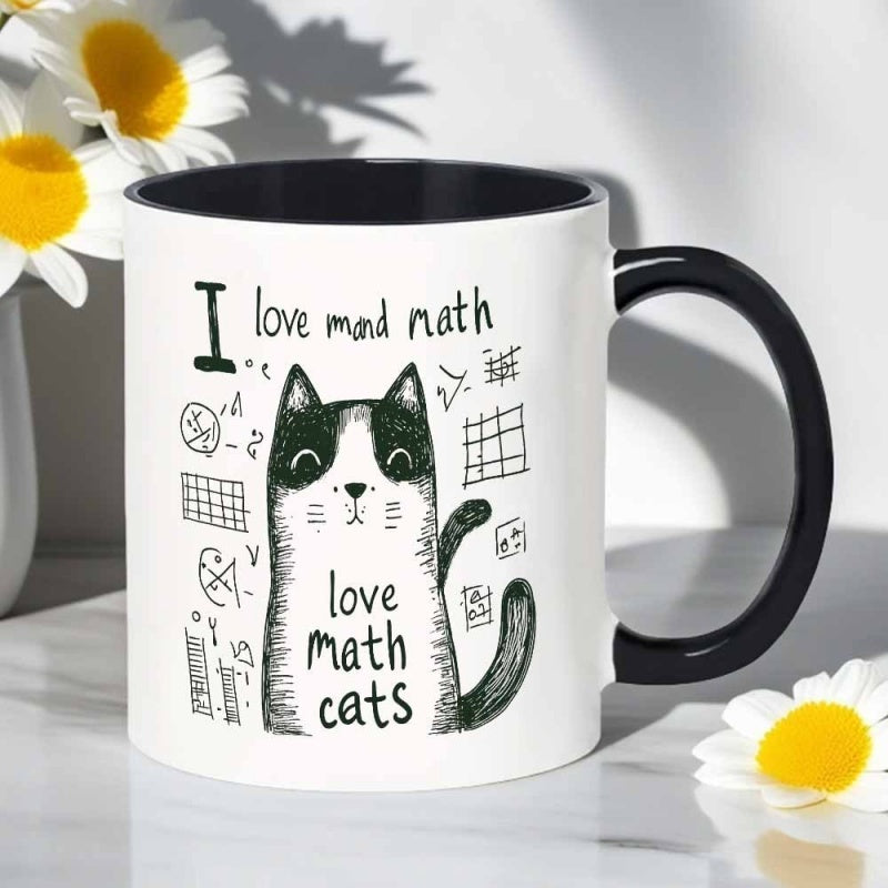 Tailorly Black Accent 11 oz Mug - i love math and cats with math symbols