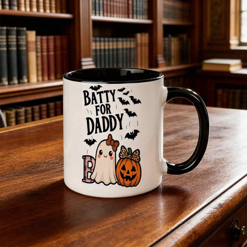 Tailorly Black Accent 11 oz Mug - cute ghosts pumpkin bats
