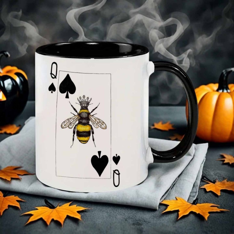 Tailorly Black Accent 11 oz Mug - hand drawn style bee poker cards