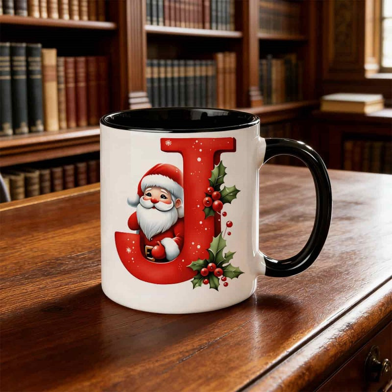 Tailorly Black Accent 11 oz Mug - christmas letter and santa claus