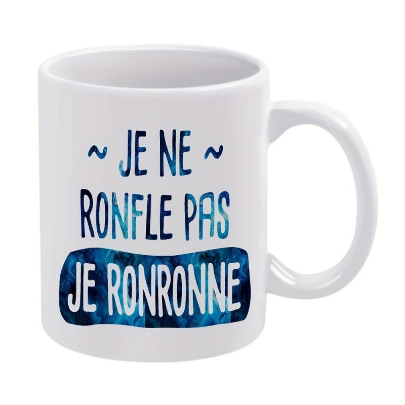 Tailorly White Ceramic 11 oz Mug - Minimalist White Ceramic Vessel Featuring Artistic Text Within Blue Textured Background Mug