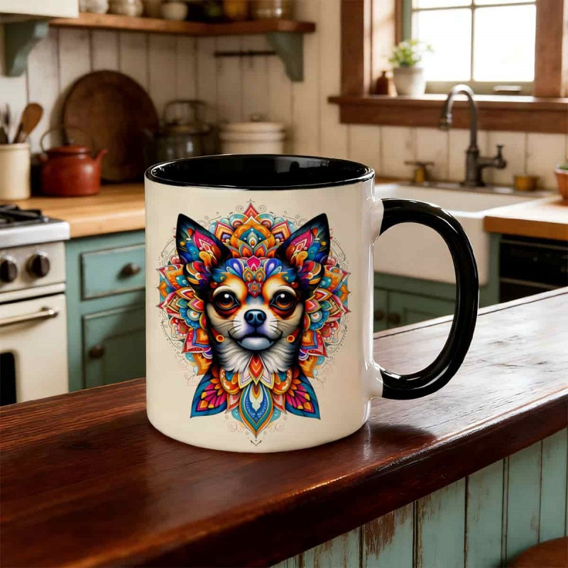 Tailorly Black Accent 11 oz Mug - chihuahua dog illustration