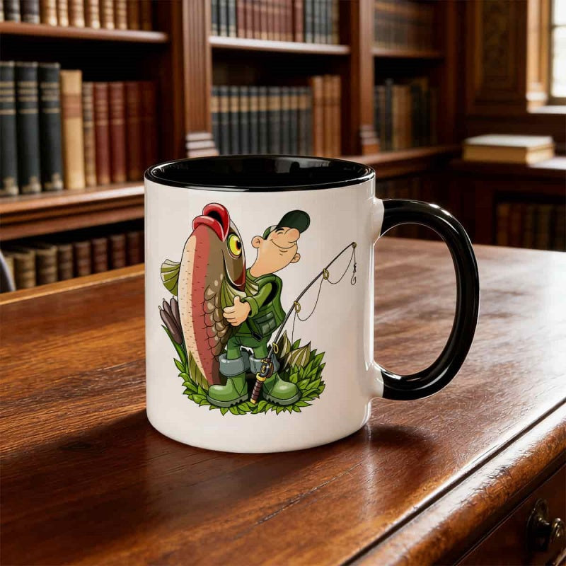 Tailorly Black Accent 11 oz Mug - fish rod design