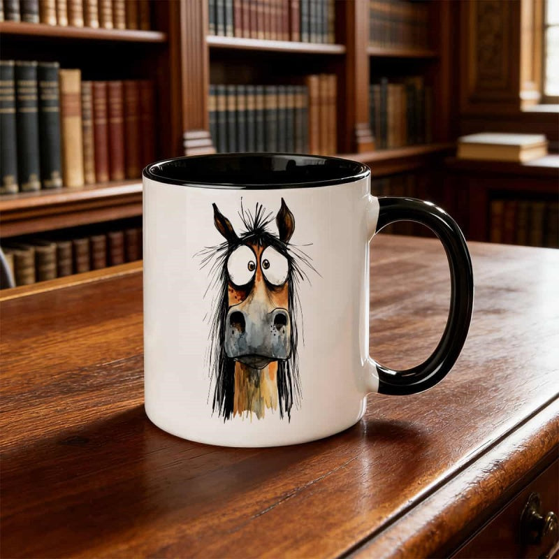 Tailorly Black Accent 11 oz Mug - horse ears design
