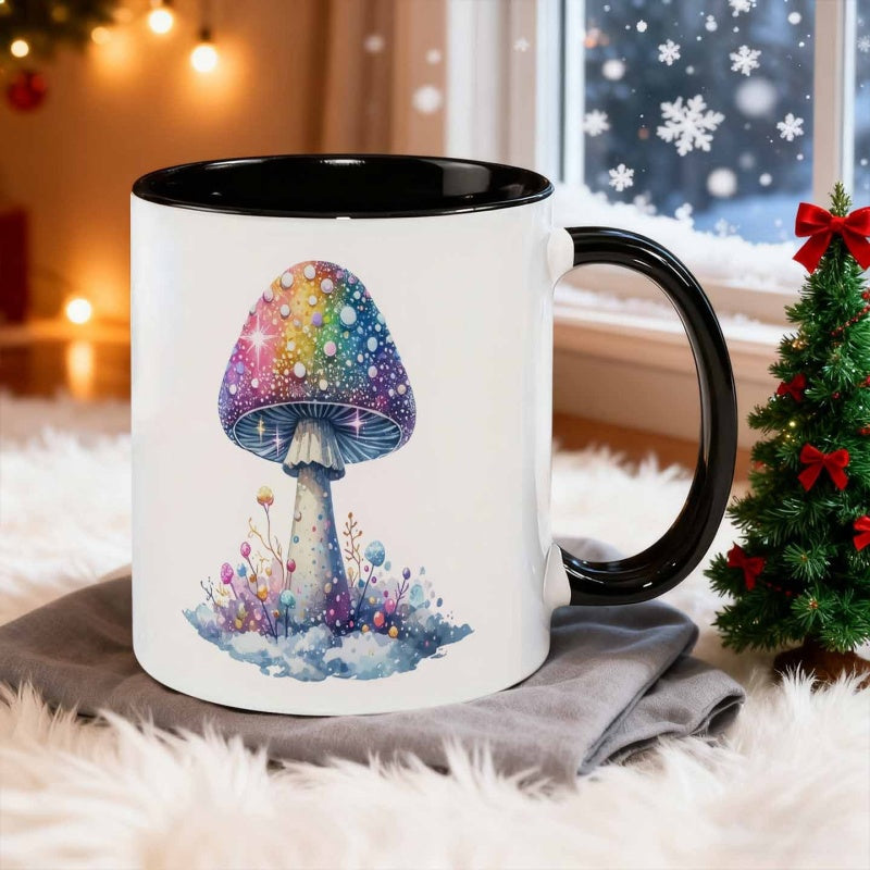 Tailorly Black Accent 11 oz Mug - fantasy illustration of mushroom
