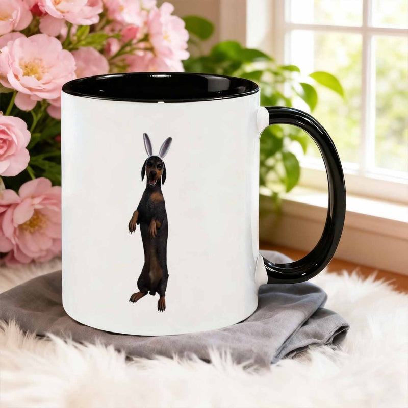 Tailorly Black Accent 11 oz Mug - dog with rabbit ears