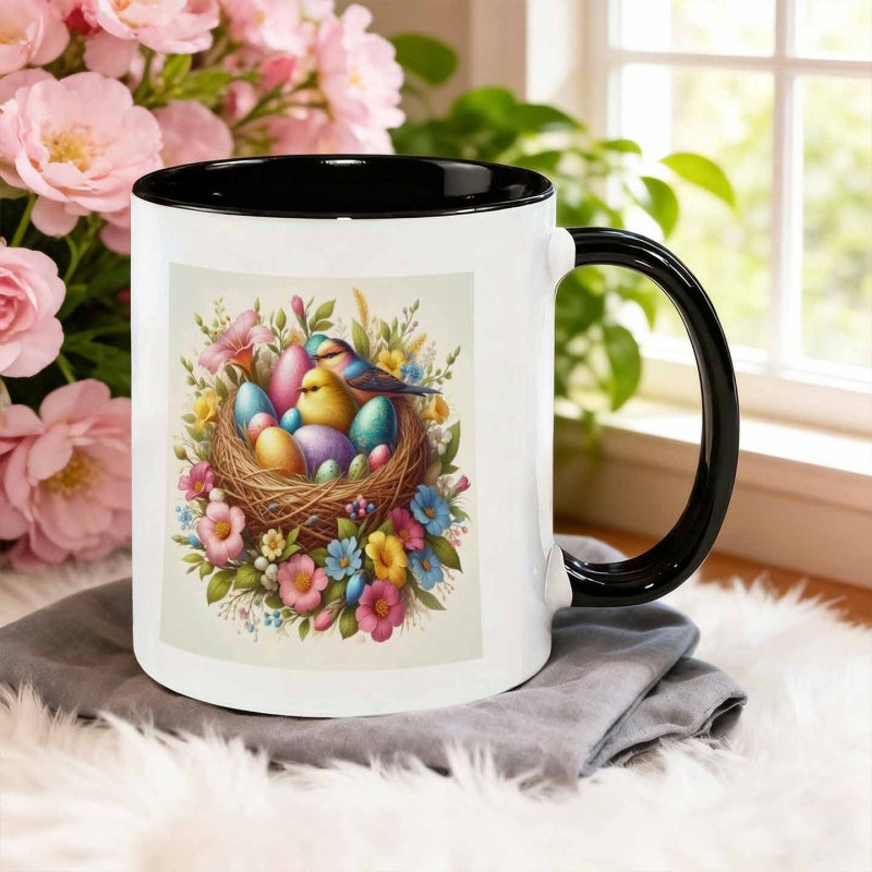 Tailorly Black Accent 11 oz Mug - colorful eggs