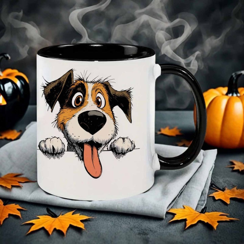 Tailorly Black Accent 11 oz Mug - cartoon style dog sticking tongue