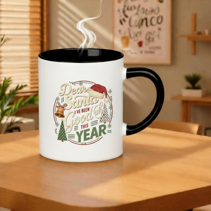 Tailorly Black Accent 11 oz Mug - whimsical family music lovers text "ive good this year"