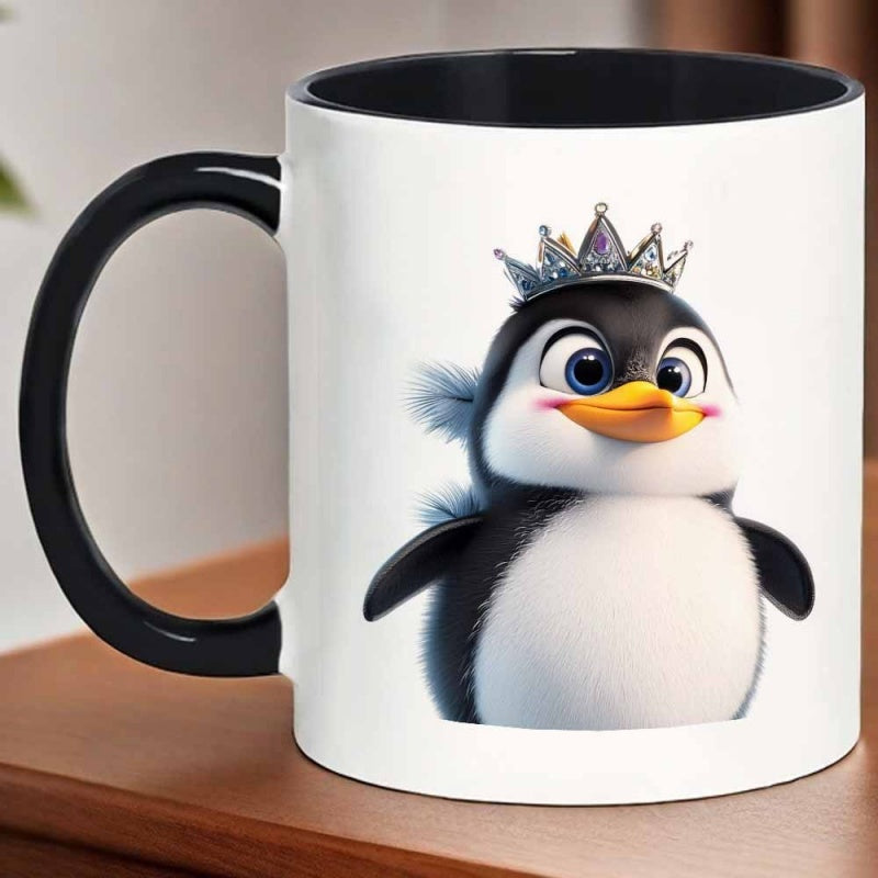 Tailorly Black Accent 11 oz Mug - cartoon penguin with and black and