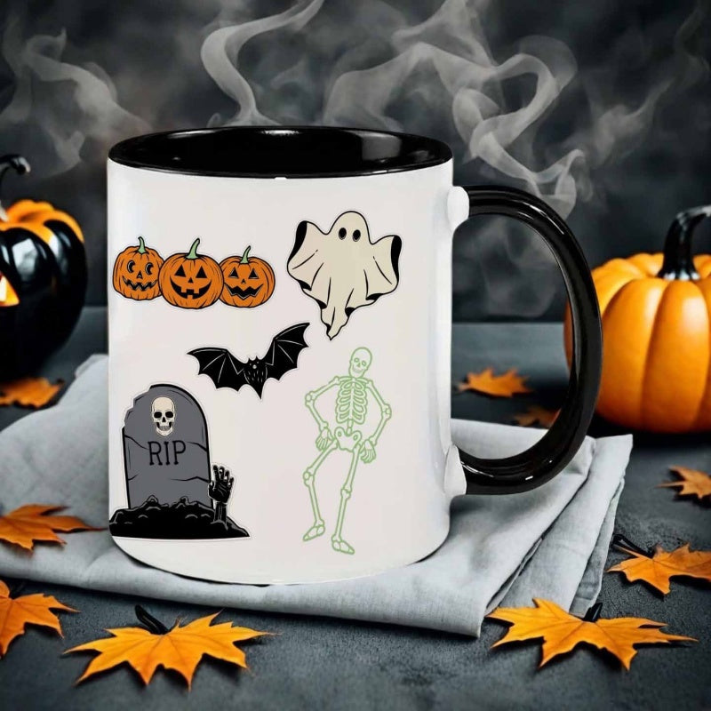 Tailorly Black Accent 11 oz Mug - cartoon style halloween elements