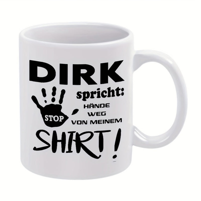 Tailorly White Ceramic 11 oz Mug - Stop Shirt Bold Human Palm Impression Silhouette Featuring High Contrast Black Ink Style Handprint