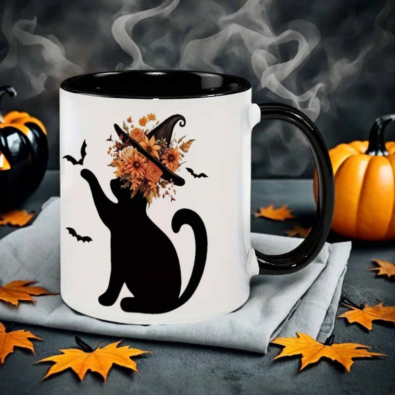 Tailorly Black Accent 11 oz Mug - silhouette witch cat