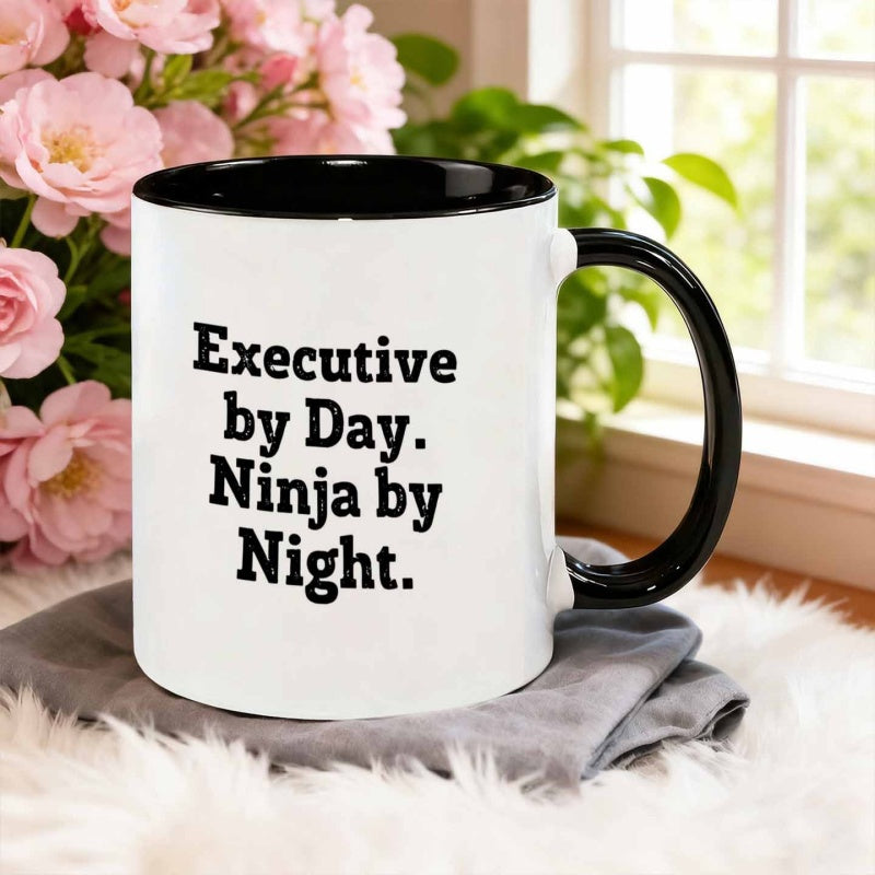 Tailorly Black Accent 11 oz Mug - 1pc 11 ounce vintage mug with dual print suitable for coffee it retains heat is reusable and dishwasher safe an