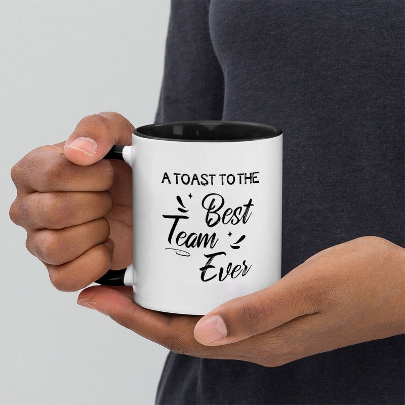 Tailorly Black Accent 11 oz Mug - black lettering with the text "teamwork inspirational"