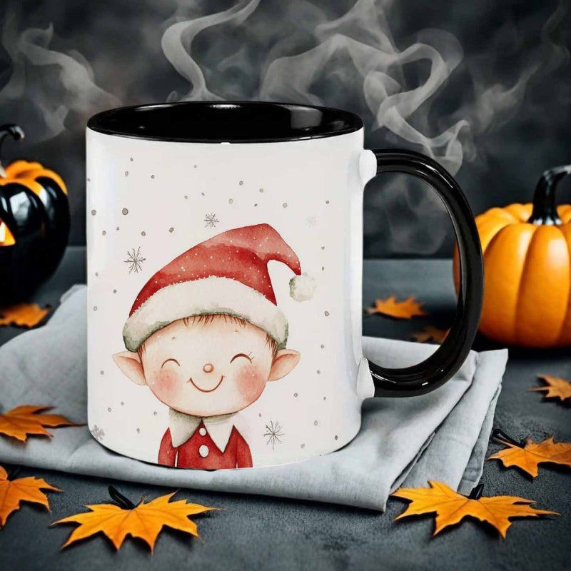 Tailorly Black Accent 11 oz Mug - hand drawn style christmas elf