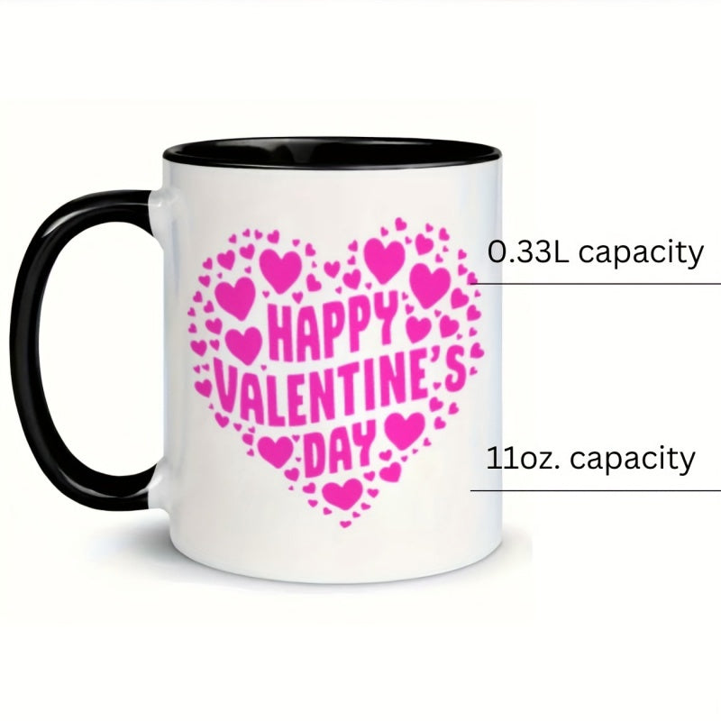 Tailorly Black Accent 11 oz Mug - 1pc valentines day ceramic coffee mug with 11oz cup with ideal gift for reusable hand wash only