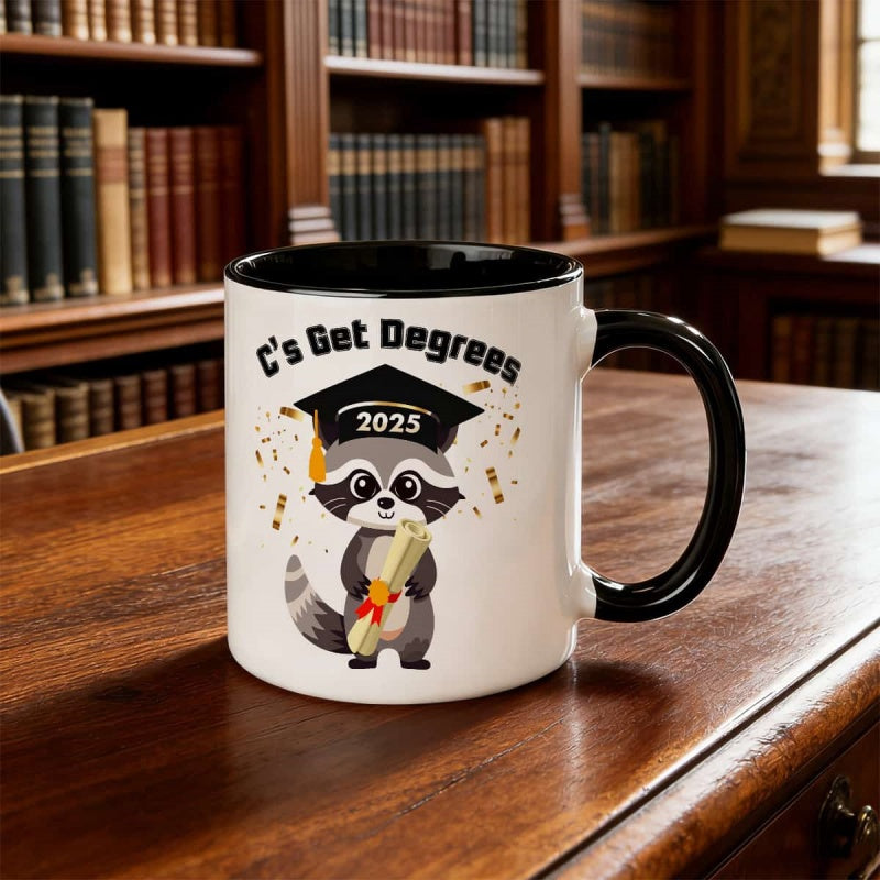 Tailorly Black Accent 11 oz Mug - graduation， cs get degrees， 2025 graduate