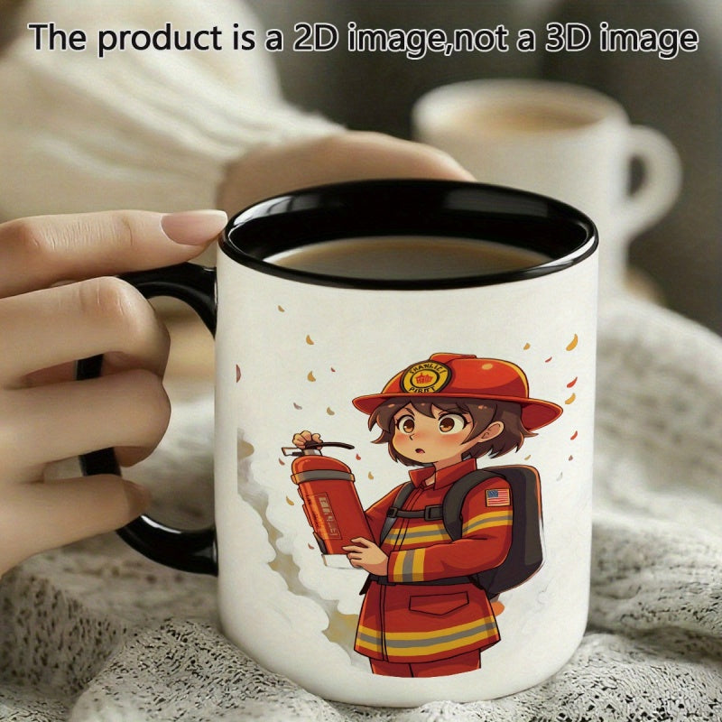 Tailorly Black Accent 11 oz Mug - cute firefighter-themed illustration