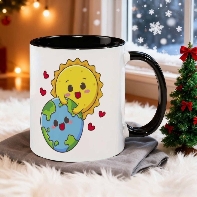 Tailorly Black Accent 11 oz Mug - sun and earth cute image