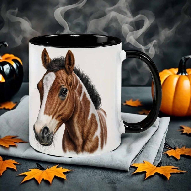 Tailorly Black Accent 11 oz Mug - realistic style horse head