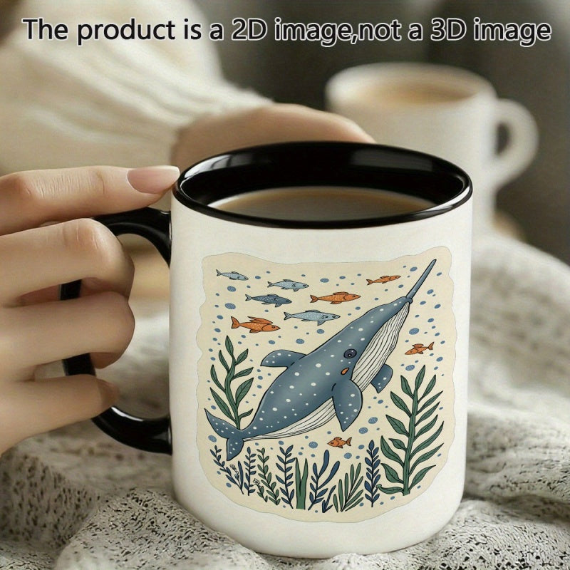 Tailorly Black Accent 11 oz Mug - cartoon style whale