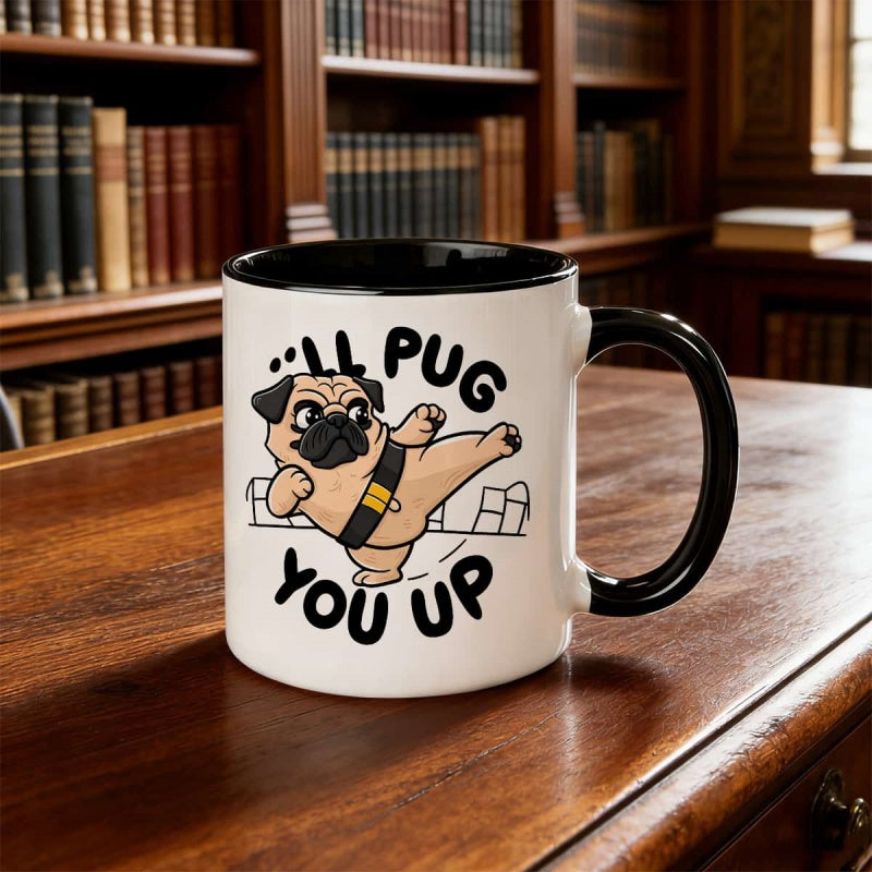 Tailorly Black Accent 11 oz Mug - cartoon pug pattern