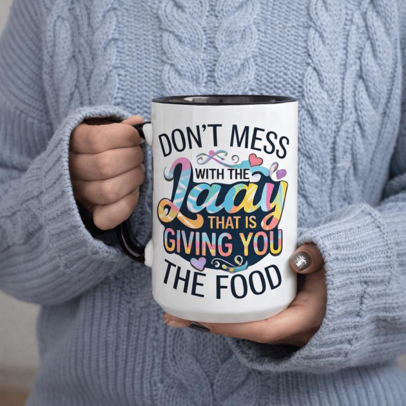 Tailorly Black Accent 11 oz Mug - dont mess with the food text