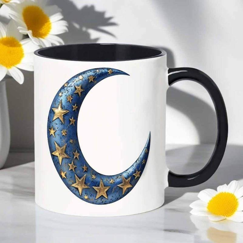 Tailorly Black Accent 11 oz Mug - illustration of moon in mystical style