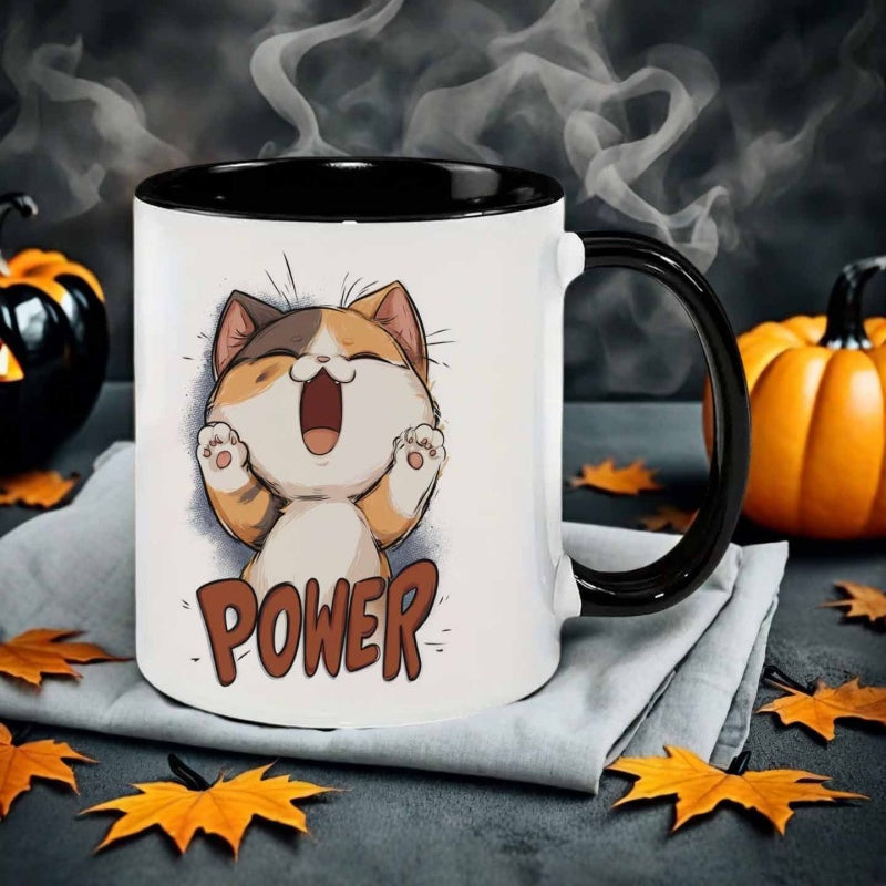 Tailorly Black Accent 11 oz Mug - cartoon style roaring cat