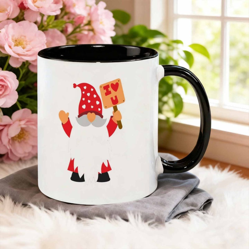 Tailorly Black Accent 11 oz Mug - cartoon style dwarf holding a love sign