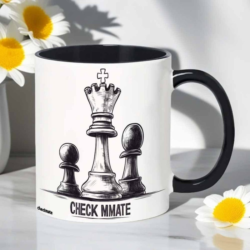 Tailorly Black Accent 11 oz Mug - text high quality black white illustration of chess pieces