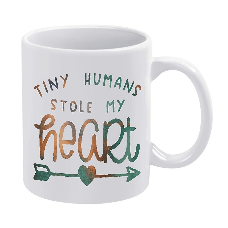 Tailorly White Ceramic 11 oz Mug - Tiny Humans Stole My Heart Artistic Gradient Typography With Stylized Heart Arrow And Decorative Script Mug