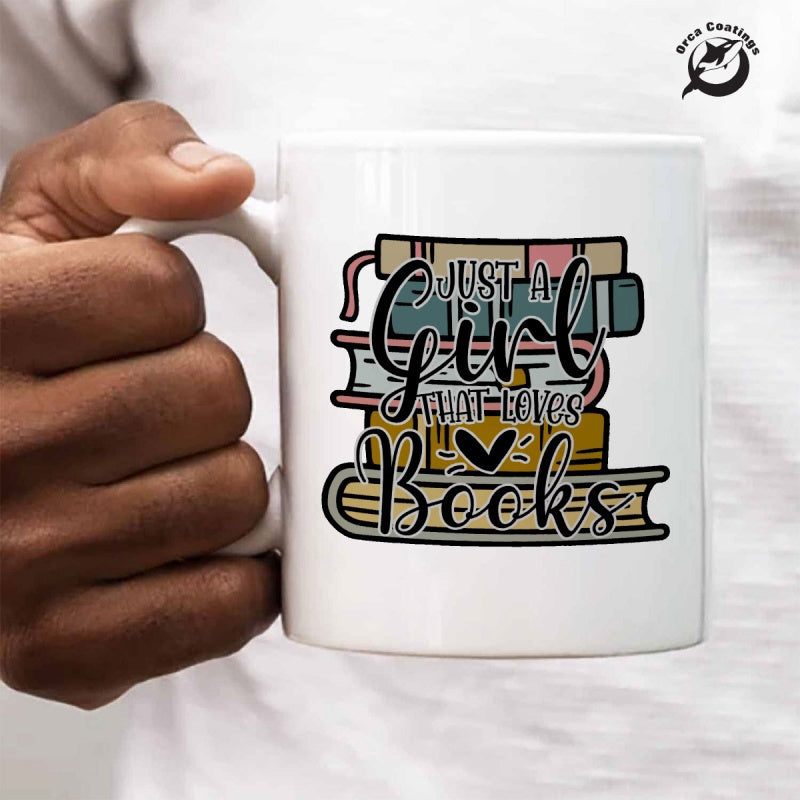 Tailorly White Ceramic 11 oz Mug - Just A Girl That Loves Books Colorful Muted Stacked Volumes Featuring A Decorative Heart Books