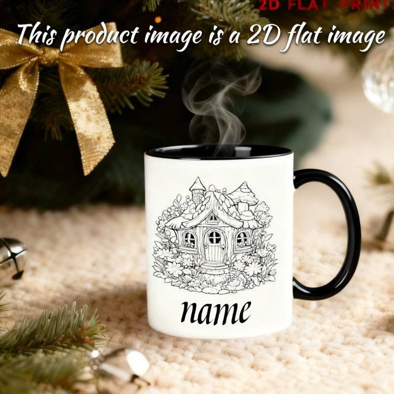 Tailorly Black Accent 11 oz Mug - cartoon anime cottage fairy tale style text