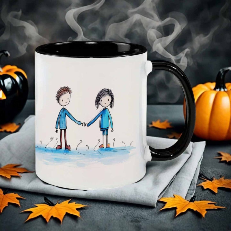 Tailorly Black Accent 11 oz Mug - hand drawn style holding hands children