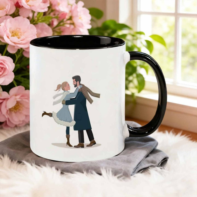 Tailorly Black Accent 11 oz Mug - couple dancing and embracing in winter